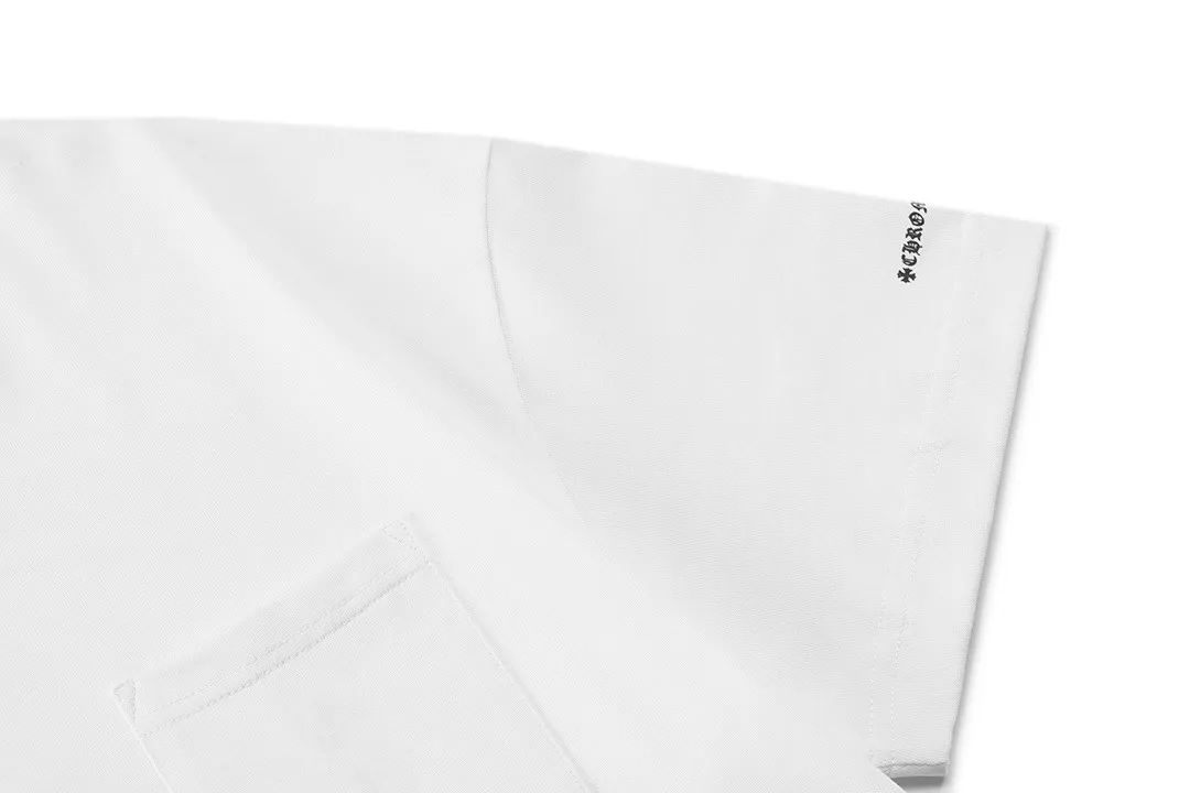 P150 Chrome Hearts 2026 early spring new style Breast pocket Thread printed logo Uniform short-sleeved T-shirt for men and women · Customized 300g 100% double yarn pure cotton fabric · Custom dyed 32 count double-strand thread · Collar label, hangtag, main mark and three labels complete Color: White Size: XS S M L